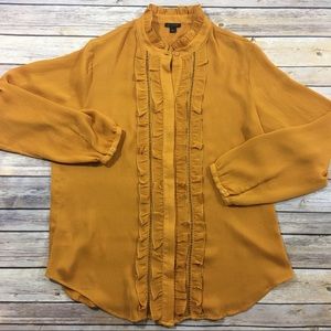 Ann Taylor, burnt orange ruffle front button down